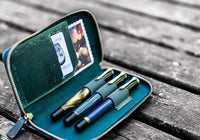 Galen Leather Three Slot Zip Pen Case - Crazy Horse Forest Green | Flywheel | Stationery | Tasmania