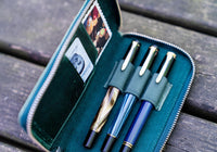 Galen Leather Three Slot Zip Pen Case - Crazy Horse Forest Green