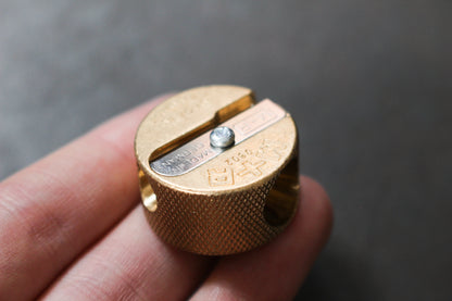 M+R Discos Double Hole Brass Pencil Sharpener | Flywheel | Stationery | Tasmania