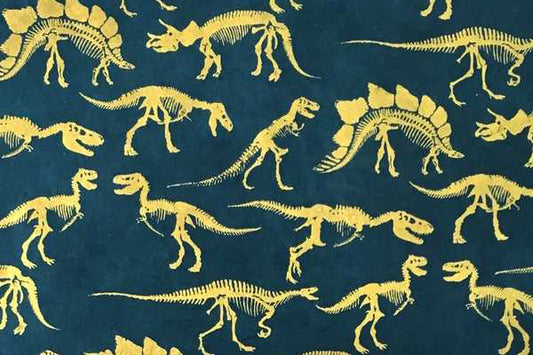 Lokta Gift Wrap - Dinosaurs Gold/Navy | Flywheel | Stationery | Tasmania