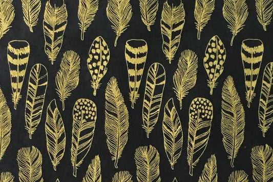 Lokta Gift Wrap - Feathers Gold/Black | Flywheel | Stationery | Tasmania