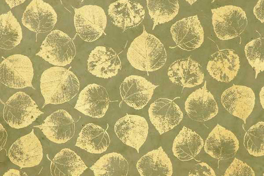 Lokta Gift Wrap - Leaves Gold/Olive | Flywheel | Stationery | Tasmania