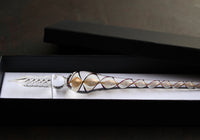 Glass Dip Pen - White & Gold Ribbon