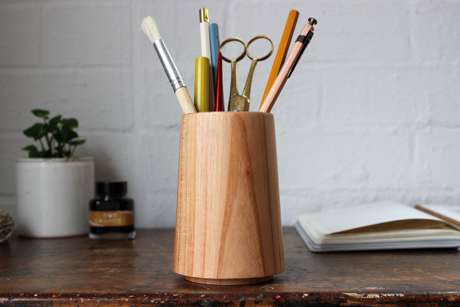 Handcrafted Tasmanian Timber Pencil Pot - Silver Wattle | Flywheel | Stationery | Tasmania
