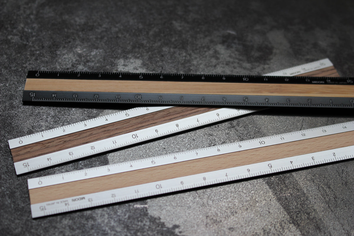 Midori Aluminium Ruler - Flat - Blonde Wood Black | Flywheel | Stationery | Tasmania