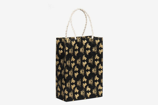 Lokta Gift Bag Medium - Bees Gold/Black | Flywheel | Stationery | Tasmania