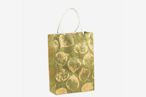 Lokta Gift Bag Medium - Leaves Gold/Olive