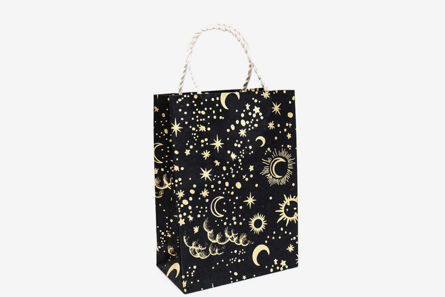 Lokta Gift Bag Medium - Sun Moon Stars Gold/Black