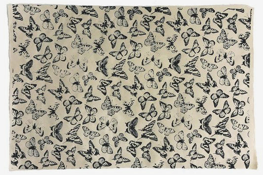 Lokta Gift Wrap - Butterflies Black/Natural | Flywheel | Stationery | Tasmania
