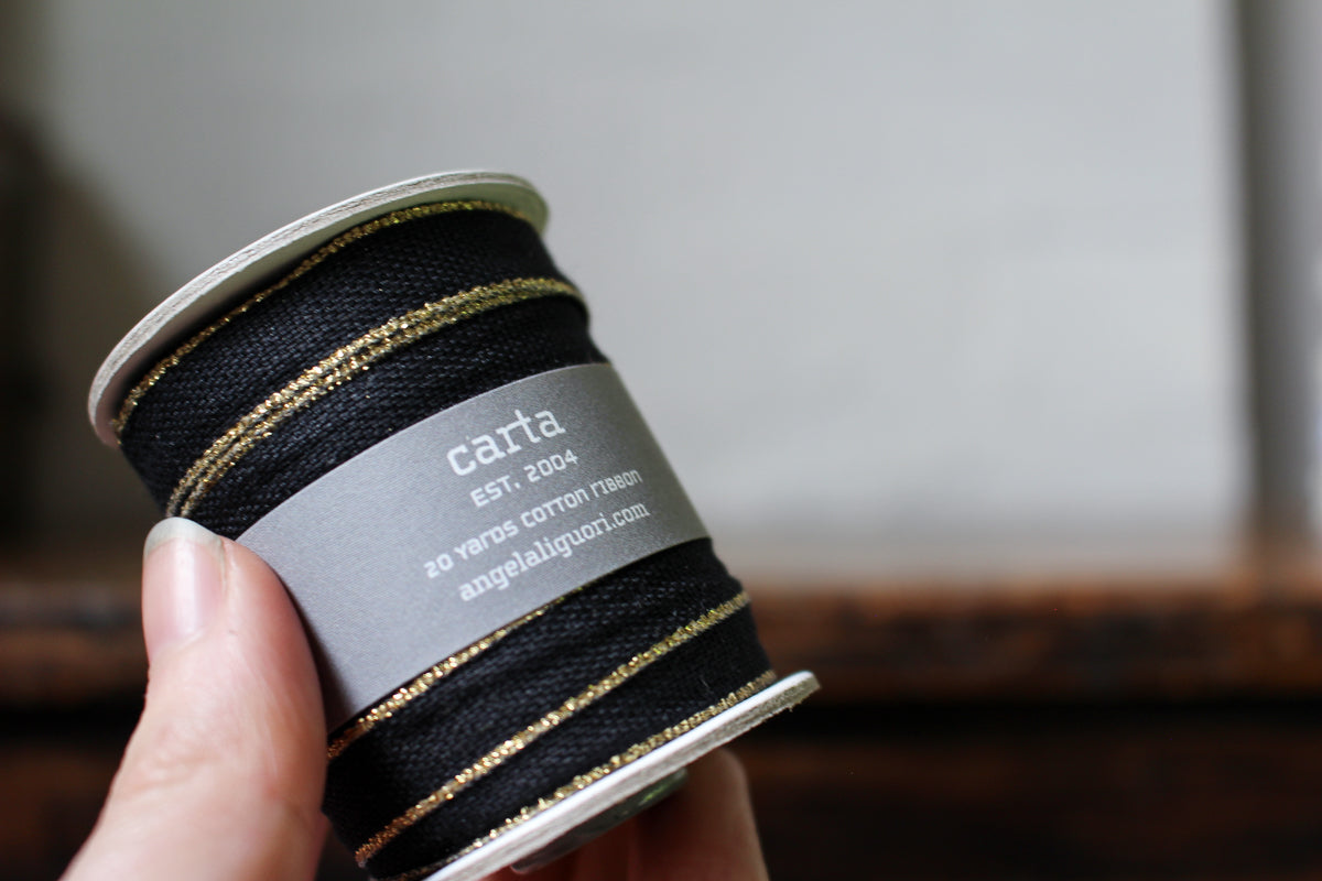 Studio Carta Drittofilo Cotton Ribbon - Black/Gold | Flywheel | Stationery | Tasmania