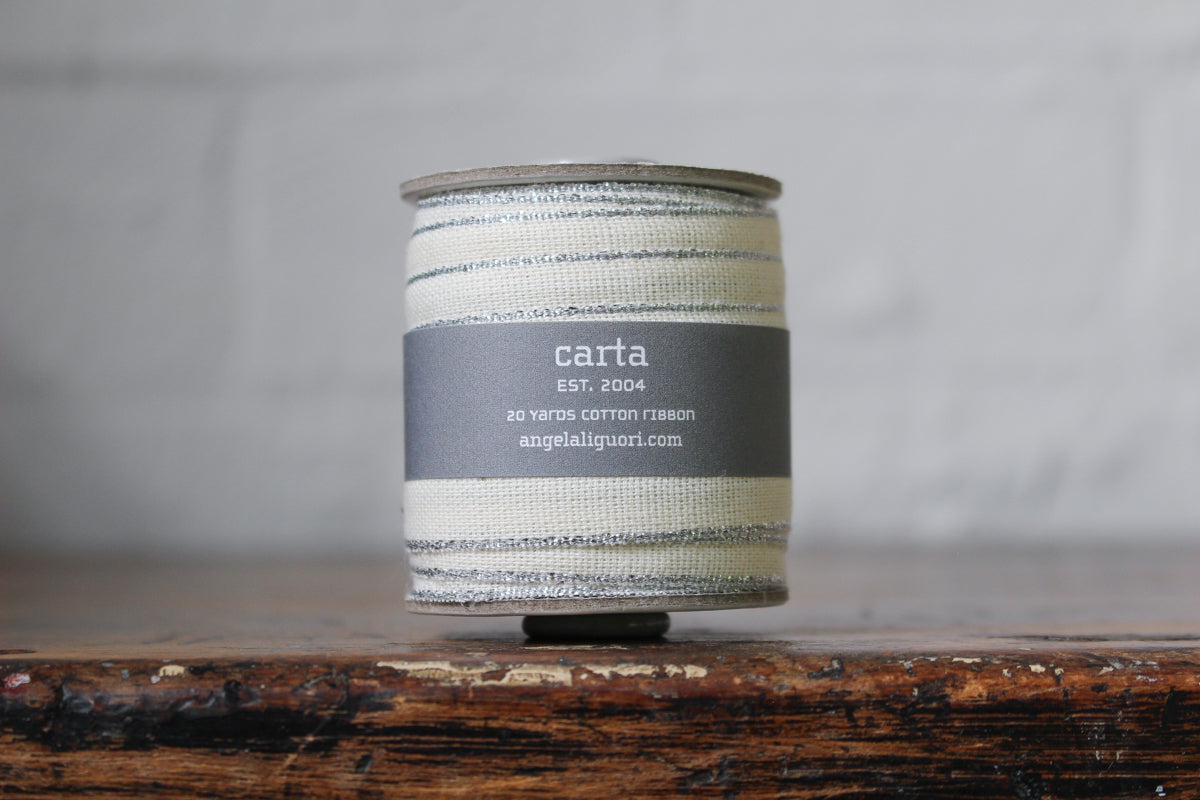 Studio Carta Drittofilo Cotton Ribbon - Natural/Silver | Flywheel | Stationery | Tasmania