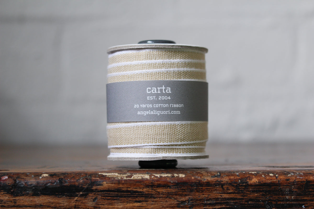 Studio Carta Drittofilo Cotton Ribbon - Tan/White | Flywheel | Stationery | Tasmania