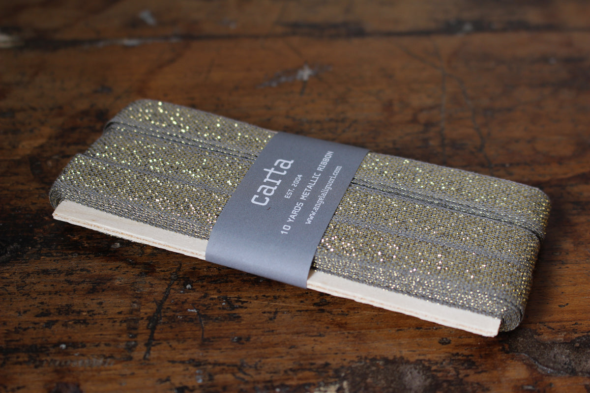 Studio Carta Metallic Loose Weave Ribbon Paddle - Gravel/Gold | Flywheel | Stationery | Tasmania