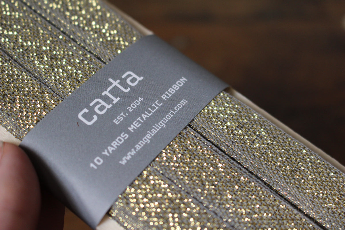 Studio Carta Metallic Loose Weave Ribbon Paddle - Gravel/Gold | Flywheel | Stationery | Tasmania